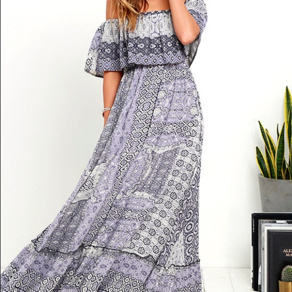 LULU’S Off the shoulder Boho maxi dress.